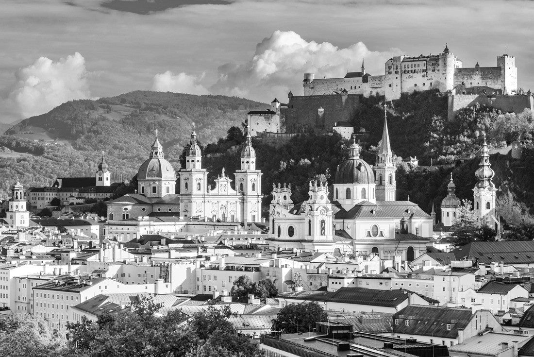 Salzburg, Austria. Beautiful view of Salzburg skyline with Hohensalzburg Fortress in autumn, Salzburg, Salzburger Land, Austria 2000pc PuzzleBlack and White