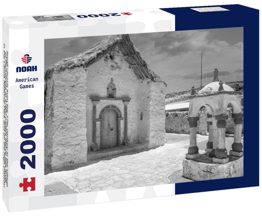 Small church from the 17th century in the village of Parinacota at 4,400 meters above sea level, in the Lauca National Park and on the high plateau of northern Chile 2000pc PuzzleBlack and White