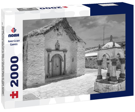 Noah Jigsaw Puzzle Small church from the 17th century in the village of Parinacota at 4,400 meters above sea level, in the Lauca National Park and on the high plateau of northern Chile in black white 2000 pieces