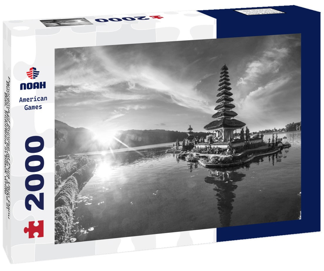 Noah Jigsaw Puzzle Panorama of Sunrise at Pura Ulun Danu Beratan Bedugul temple on a lake in Bali, Indonesia in black white 2000 pieces