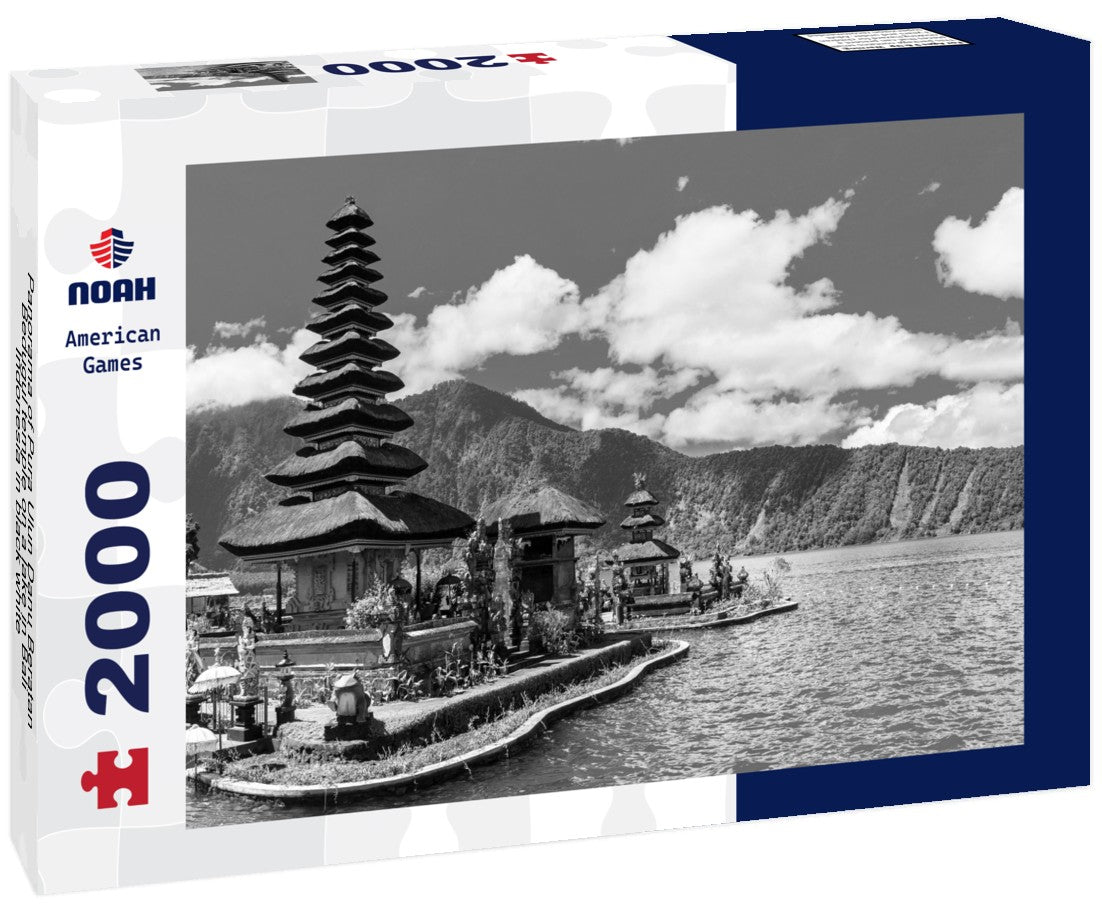 Noah Jigsaw Puzzle Panorama of Pura Ulun Danu Beratan Bedugul temple on a lake in Bali, Indonesia in black white 2000 pieces