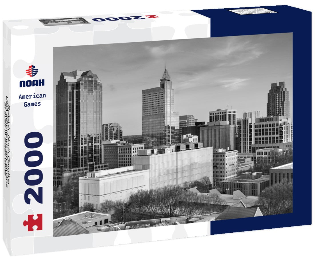 Noah Jigsaw Puzzle Raleigh, North Carolina, USA downtown city skyline at dusk in black white 2000 pieces