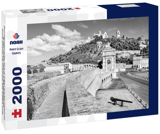 Noah Jigsaw Puzzle Beautiful view of the Arch of Trajan and the Cattedrale di San Ciriaco church in the background. Sunny summer city of Ancona, Italy in black white 2000 pieces