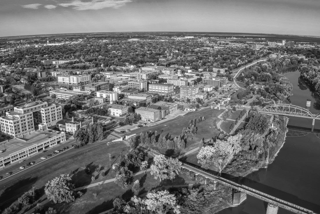 Aerial View of Grand Forks, North Dakota in Autumn 2000pc PuzzleBlack and White