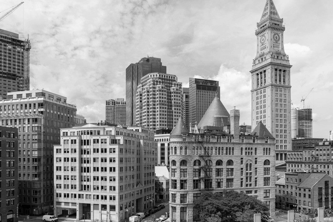 Financial downtown city view of Boston from Harbor area at day time, Massachusetts 2000pc PuzzleBlack and White