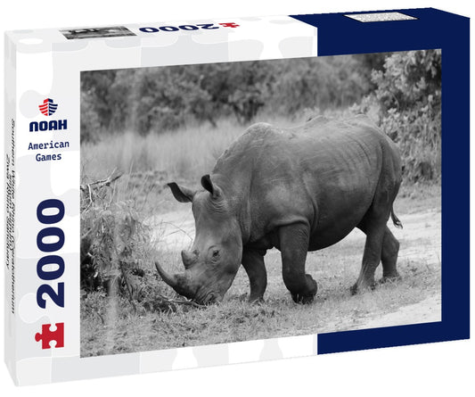 Noah Jigsaw Puzzle Southern White Rhino (Ceratotherium simum simum) - Ziwa Rhino Sanctuary, Uganda, Africa in black white 2000 pieces