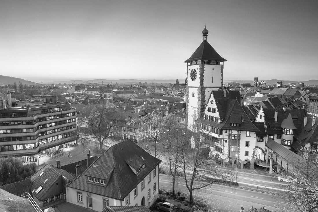 Freiburg im Breisgau, Germany. Aerial view of Freiburg im Breisgau, Germany with the Swabian Gate at autumn sunset 2000pc PuzzleBlack and White
