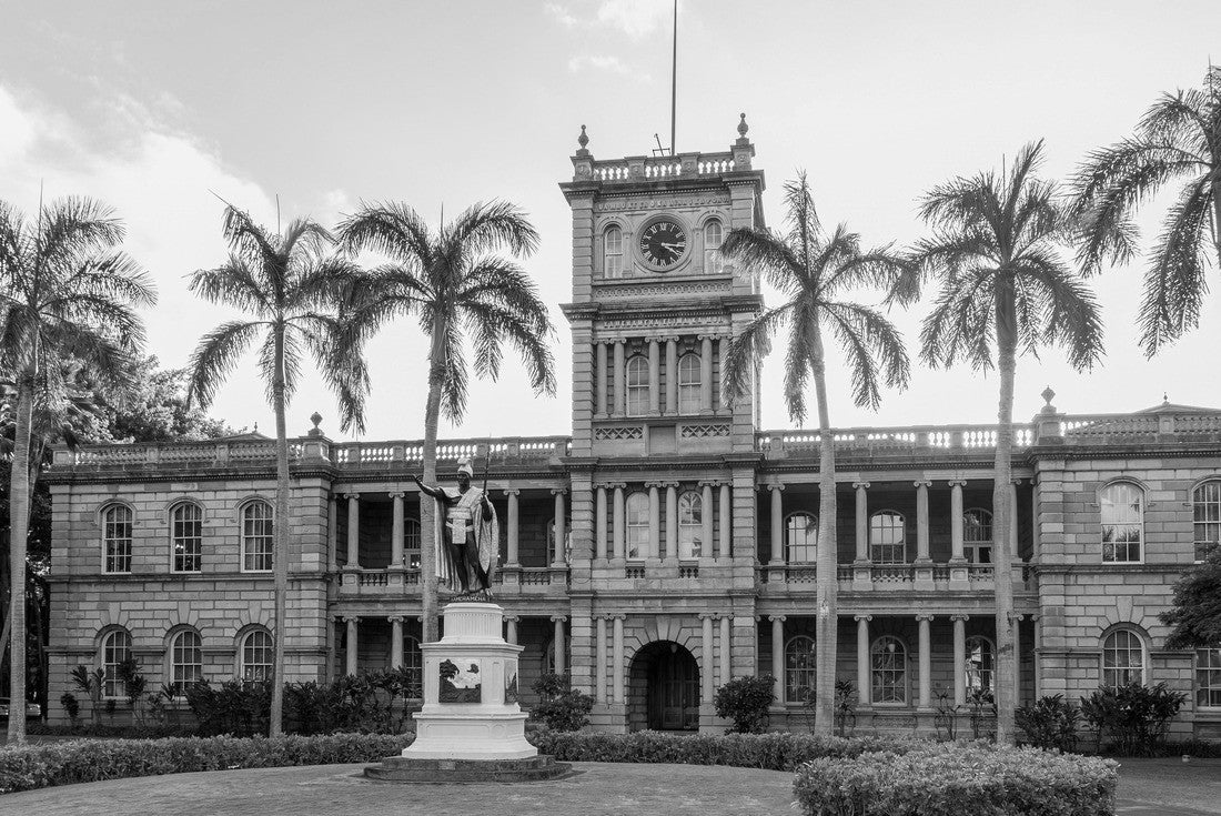 Statue of King Kamehameha in downtown Honolulu, Hawaii in front of King Kamehameha V Judiciary History Center. The statue had its origins in 1878 2000pc PuzzleBlack and White