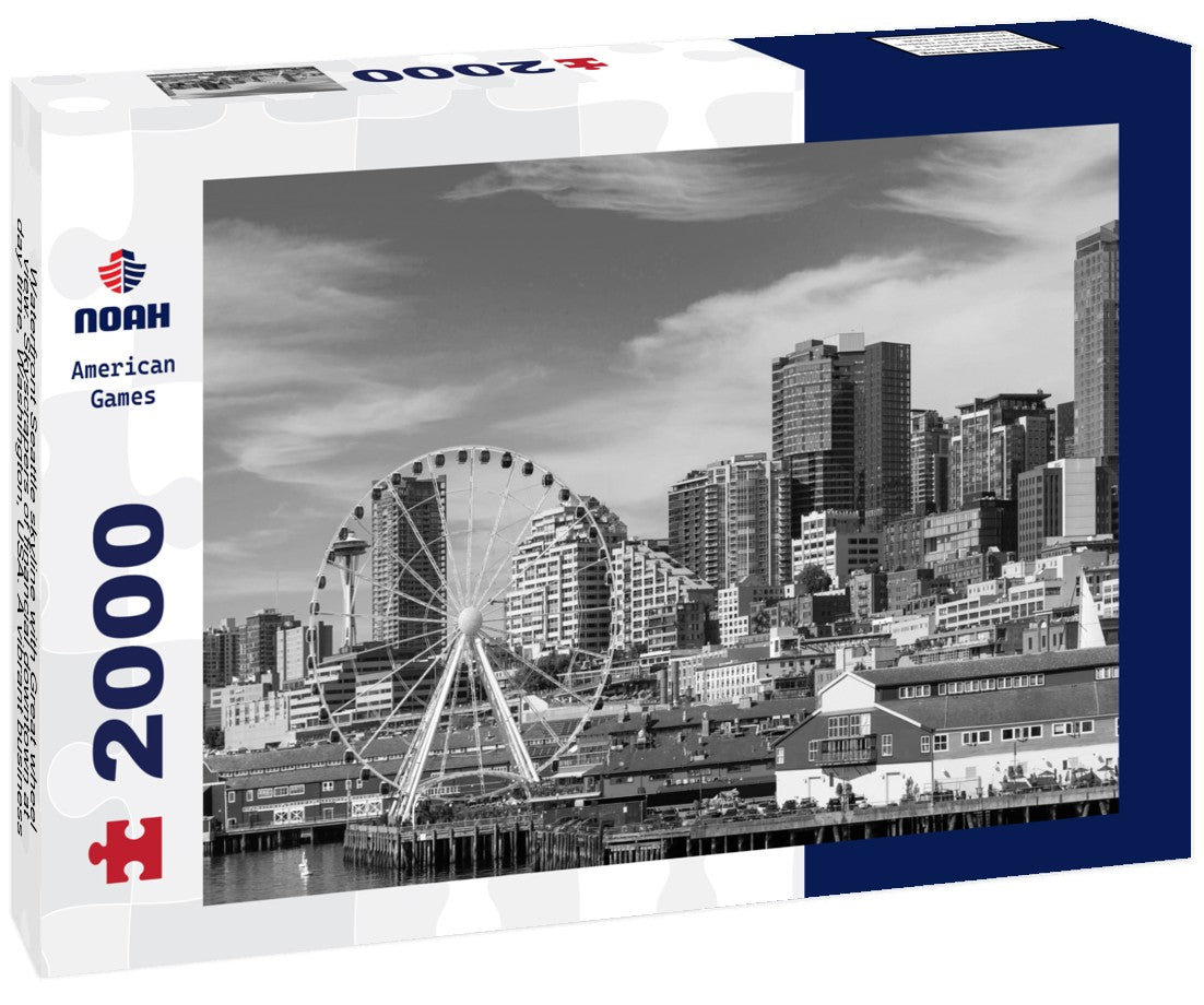 Waterfront Seattle skyline with Great wheel view. Skyscrapers of financial downtown at day time, Washington, USA. A vibrant business neighborhood 2000pc PuzzleBlack and White