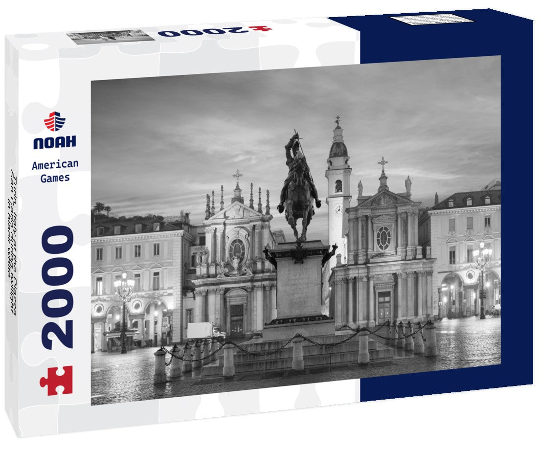 Turin, Italy at the Piazza San Carlo during twilight 2000pc PuzzleBlack and White