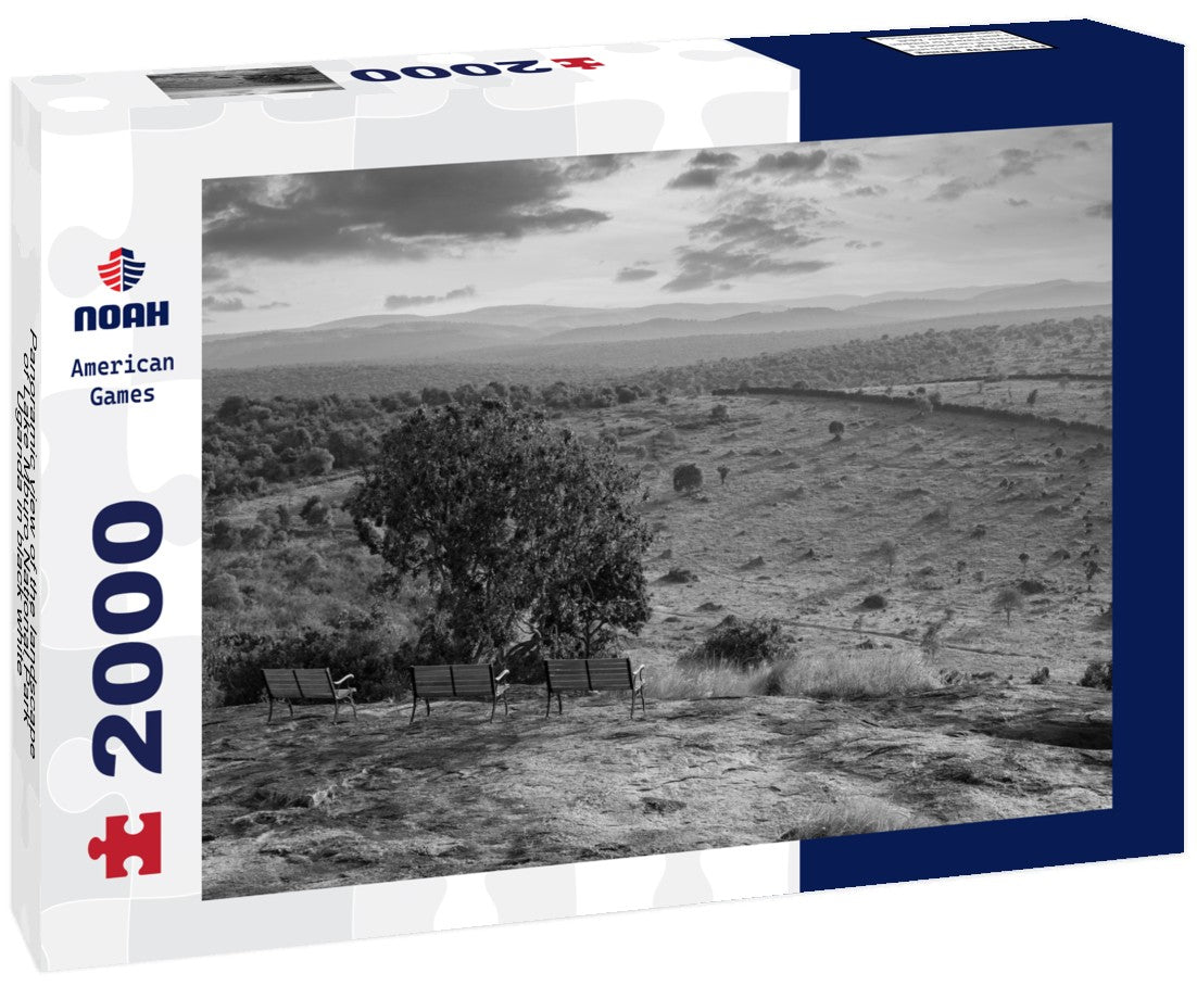 Noah Jigsaw Puzzle Panoramic view of the landscape of Lake Mburo National Park, Uganda in black white 2000 pieces