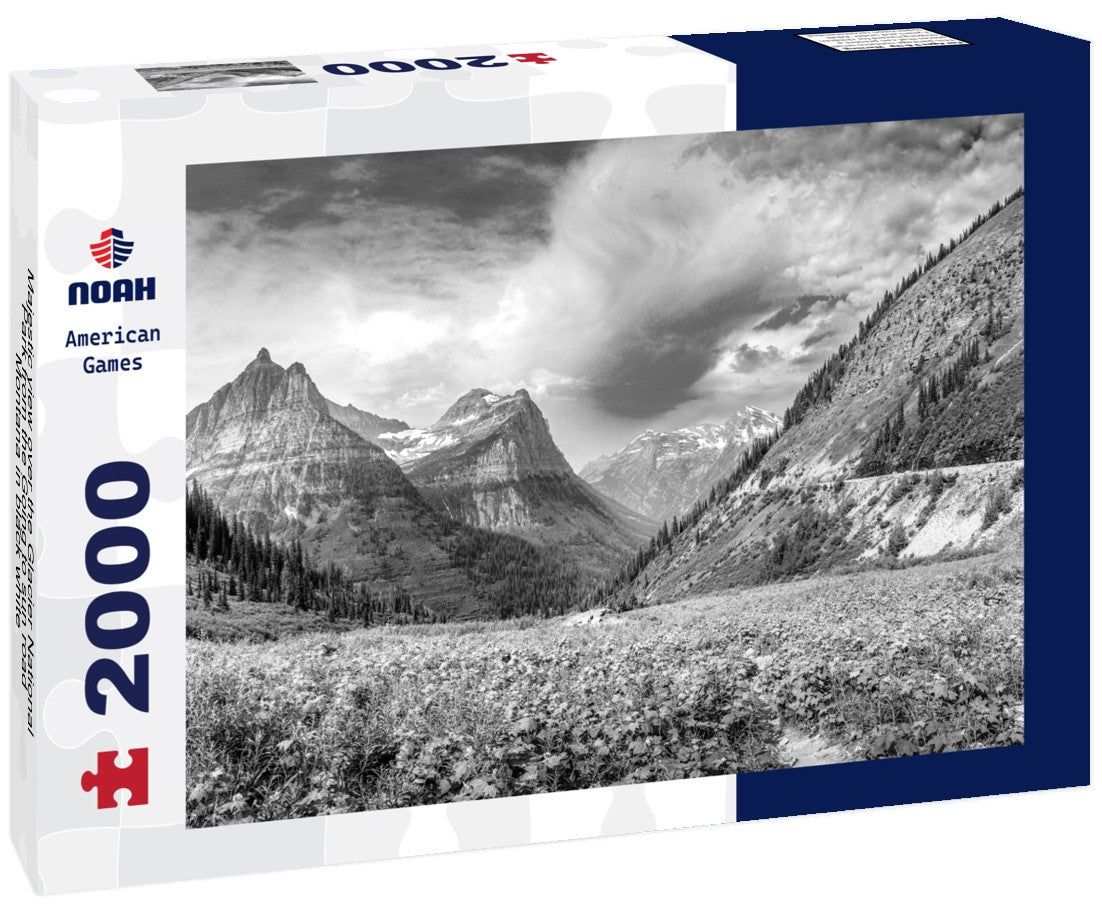 Noah Jigsaw Puzzle Majestic view over the Glacier National Park from the Going to sun road, Montana in black white 2000 pieces