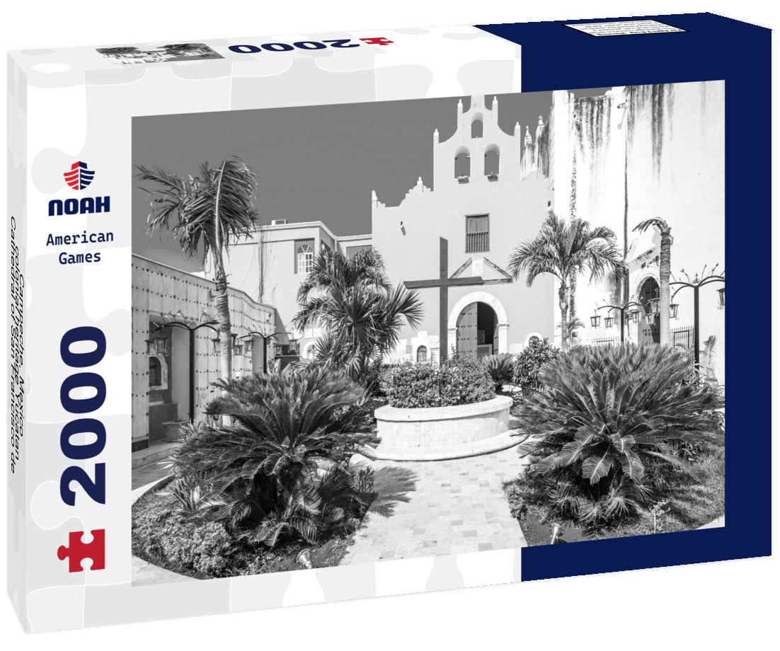 Campeche, Mexico - colonial heritage Yucatan, Cathedral of San Francisco de Campeche, built in 1540 2000pc PuzzleBlack and White