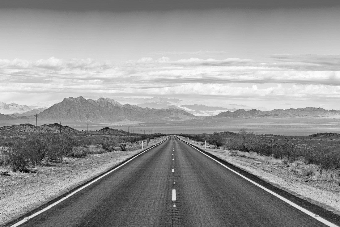 a lonely, seemingly endless road in the desert of Southern California 2000pc PuzzleBlack and White