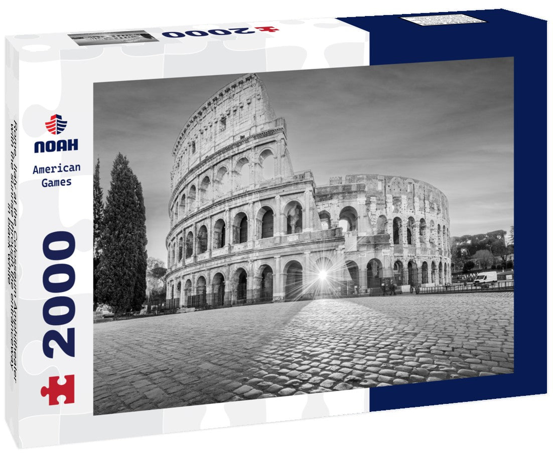 Rome, Italy at the Colosseum Amphitheater with the sunrise through the entranceway 2000pc PuzzleBlack and White