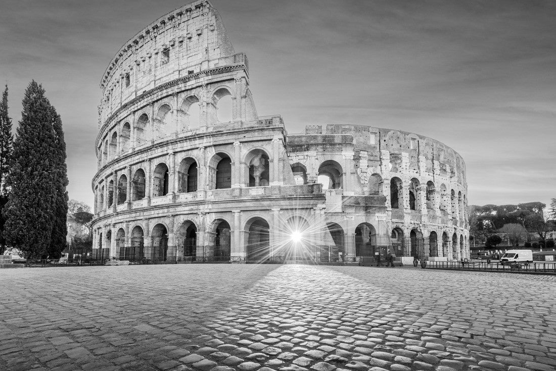 Rome, Italy at the Colosseum Amphitheater with the sunrise through the entranceway 2000pc PuzzleBlack and White