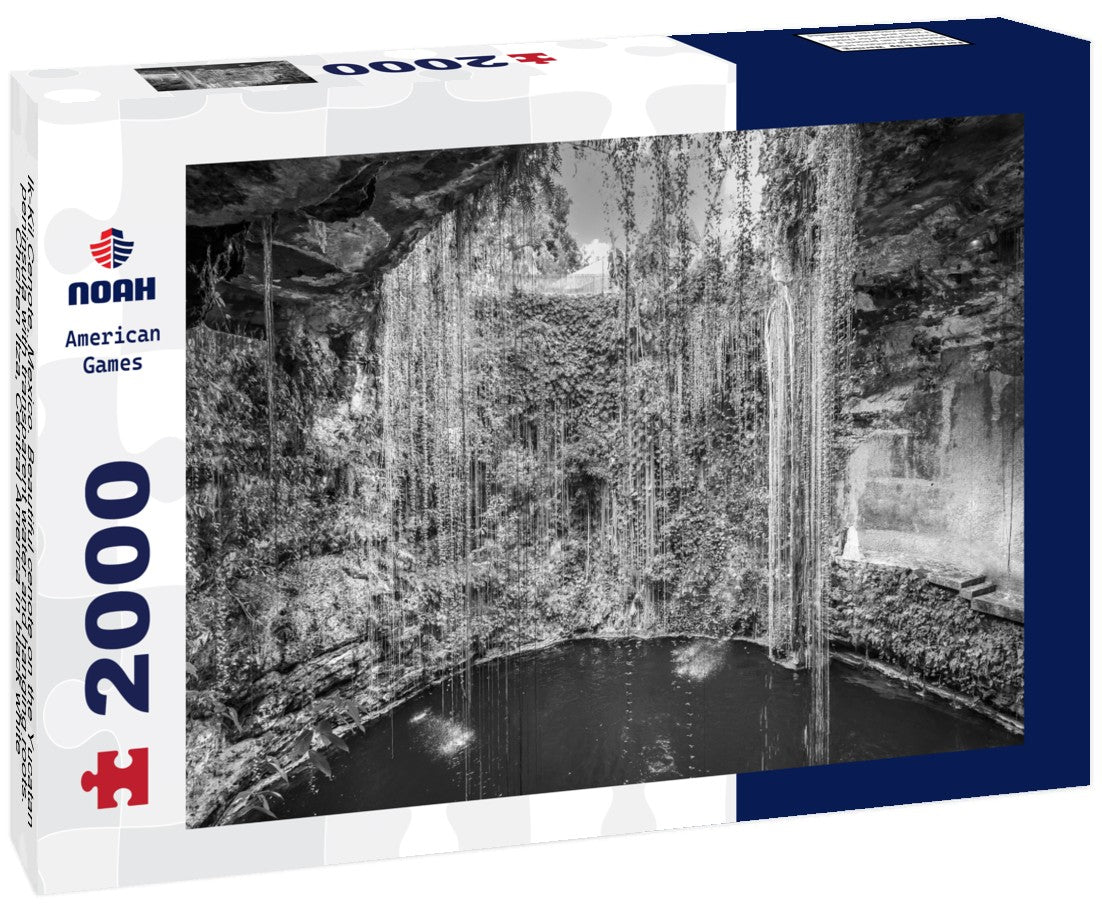 Ik-Kil Cenote, Mexico. Beautiful cenote on the Yucatan peninsula with transparent water and hanging roots. Chichen Itza, Central America 2000pc PuzzleBlack and White