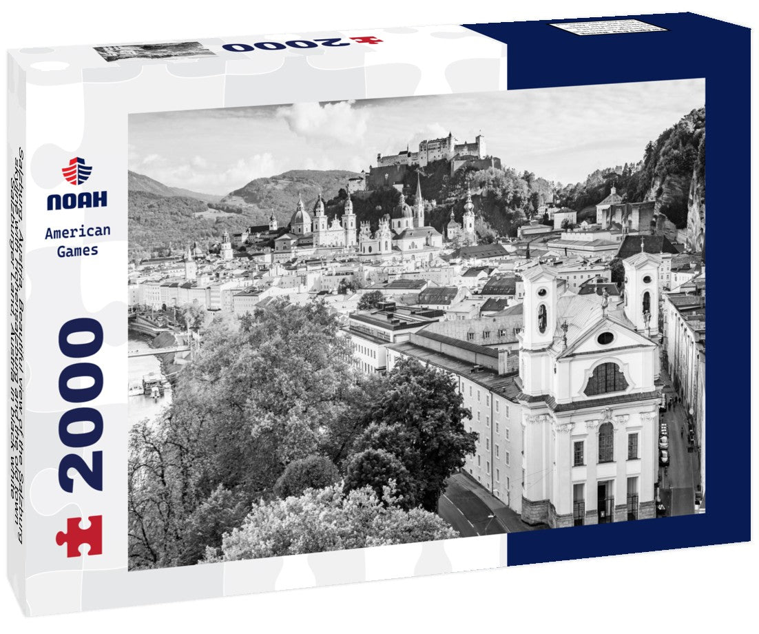Salzburg, Austria. Beautiful view of the Salzburg skyline with Hohensalzburg and the old town, Salzburger Land, Austria 2000pc PuzzleBlack and White