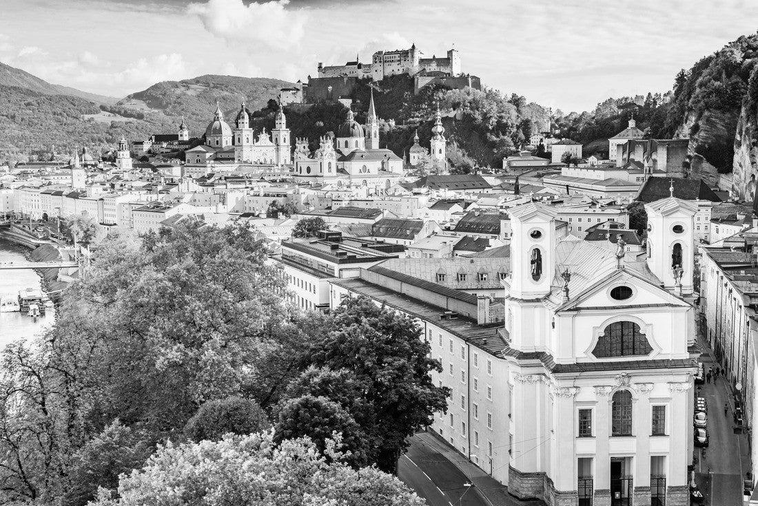 Salzburg, Austria. Beautiful view of the Salzburg skyline with Hohensalzburg and the old town, Salzburger Land, Austria 2000pc PuzzleBlack and White