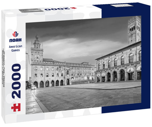 Noah Jigsaw Puzzle Bologna, Italy. Piazza del Nettuno and Piazza Maggiore in Bologna, Italy in black white 2000 pieces