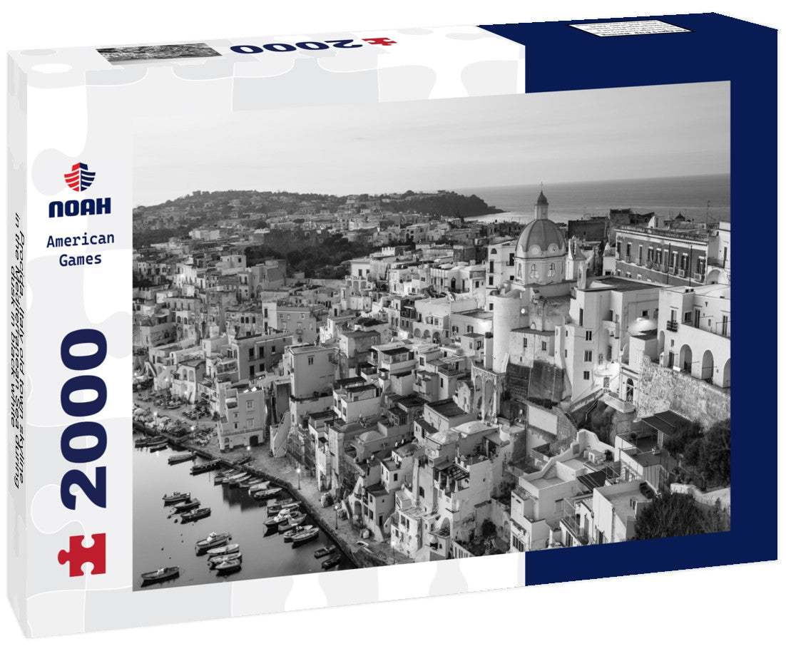Procida, Italy old town skyline in the Mediterranean Sea during dusk 2000pc PuzzleBlack and White