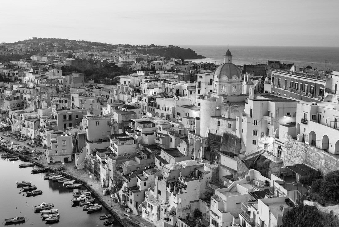 Procida, Italy old town skyline in the Mediterranean Sea during dusk 2000pc PuzzleBlack and White