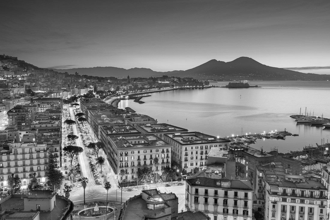 Naples, Italy aerial skyline on the bay with Mt. Vesuvius at dawn 2000pc PuzzleBlack and White