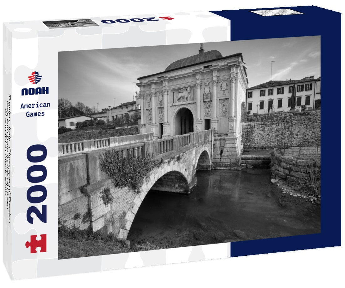 Treviso, Italy. Cityscape of Treviso, Italy with gate to the old town at sunset 2000pc PuzzleBlack and White