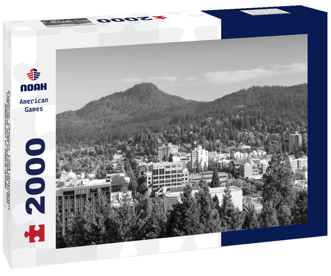Eugene, Oregon, USA downtown cityscape and mountains in the afternoon 2000pc PuzzleBlack and White