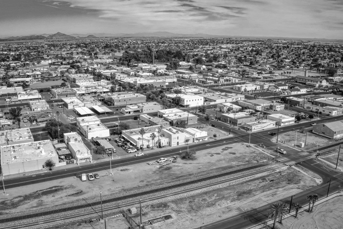 Aerial view of downtown in the Phoenix suburb of Casa Grande, Arizona 2000pc PuzzleBlack and White