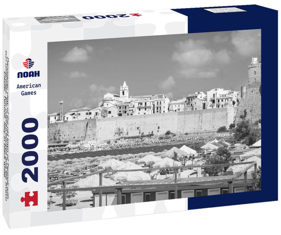 the old town of Termoli with sun umbrellas, the colorful houses and the Svevo Castle, Termoli, Italy 2000pc PuzzleBlack and White