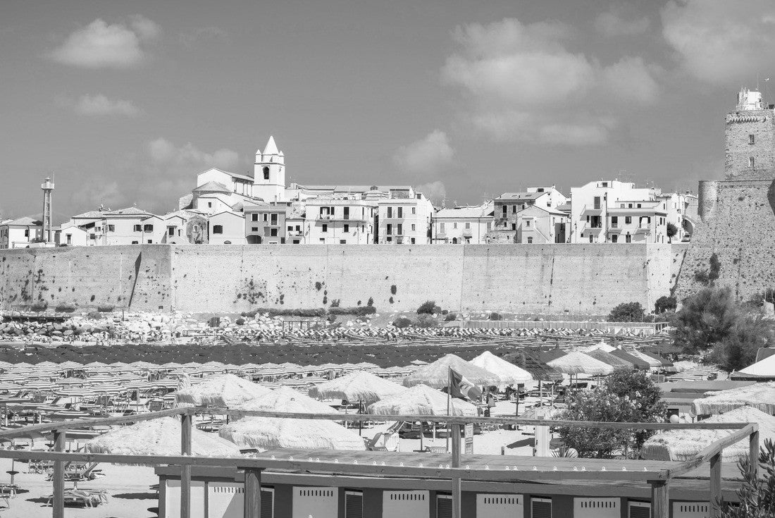 the old town of Termoli with sun umbrellas, the colorful houses and the Svevo Castle, Termoli, Italy 2000pc PuzzleBlack and White