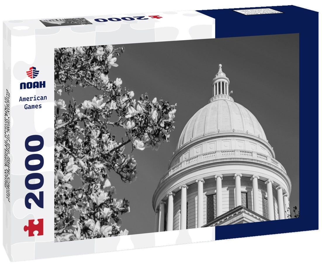 Sunny view of the State Capitol building with magnolia blossom in Arkansas 2000pc PuzzleBlack and White