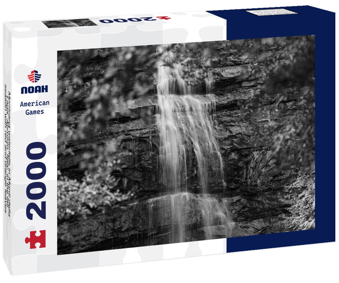 Noah Jigsaw Puzzle Morricana waterfalls in Monti della Laga, Abruzzo, Italy, in the fall season with red and orange leaves in black white 2000 pieces