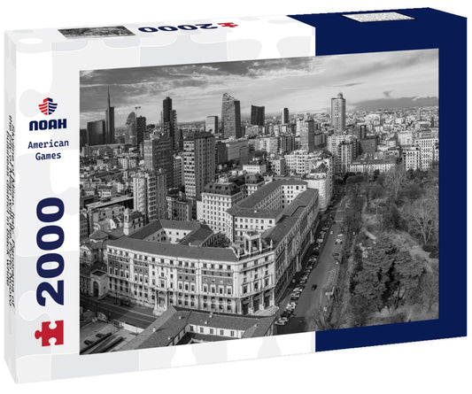 Noah Jigsaw Puzzle Skyline of Milan, Italy. Panorama of the city of Milan with the Porto Nuovo business district in black white 2000 pieces