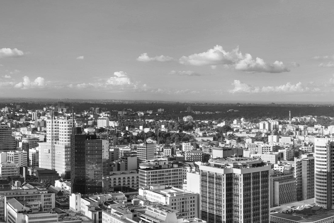 High angle view over the central business district of Nairobi, Kenya with blue sky 2000pc PuzzleBlack and White