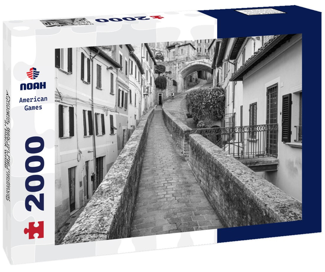 Perugia, Italy on the medieval Aqueduct Street in the morning 2000pc PuzzleBlack and White
