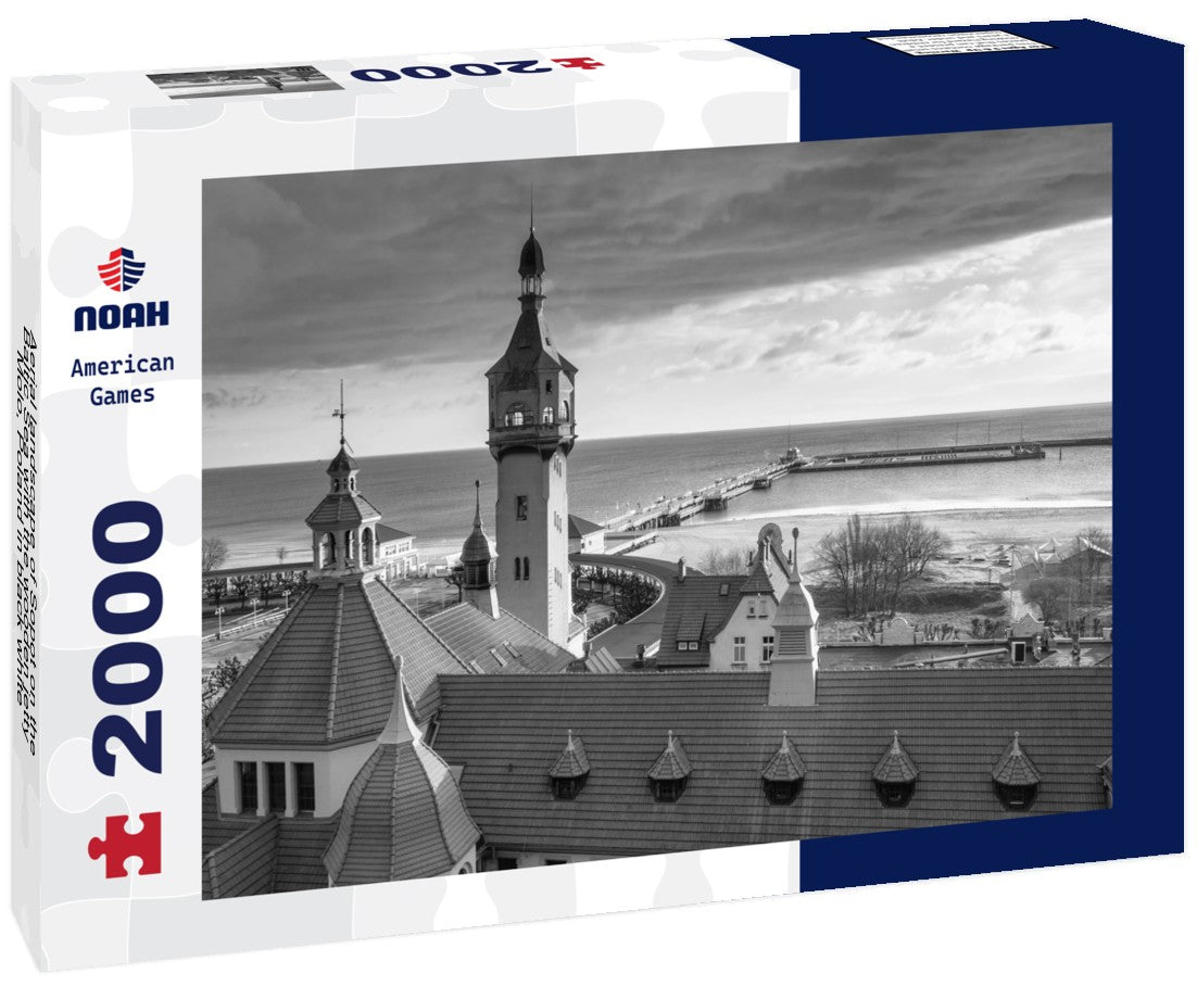 Aerial landscape of Sopot on the Baltic Sea with the wooden jetty Molo, Poland 2000pc PuzzleBlack and White