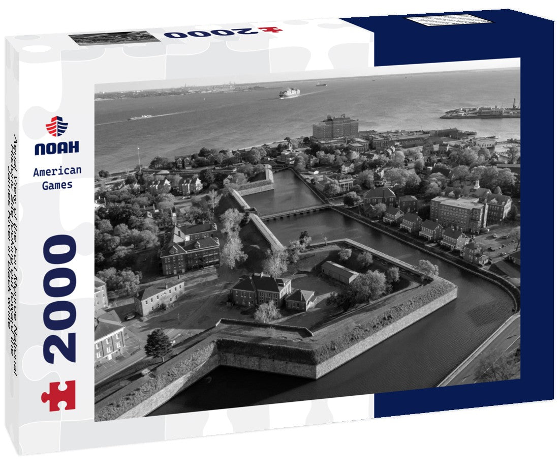 Noah Jigsaw Puzzle Aerial View of the Fort Monroe National Historic Site looking out toward the James River in black white 2000 pieces