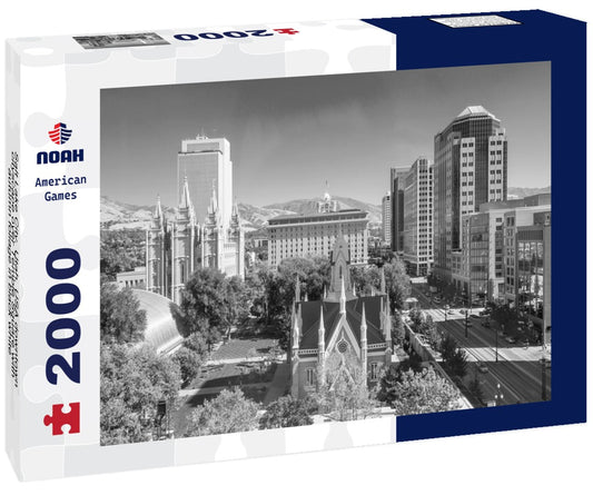 Noah Jigsaw Puzzle Salt Lake City, Utah, USA downtown cityscape over Temple Square with autumn foliage in black white 2000 pieces