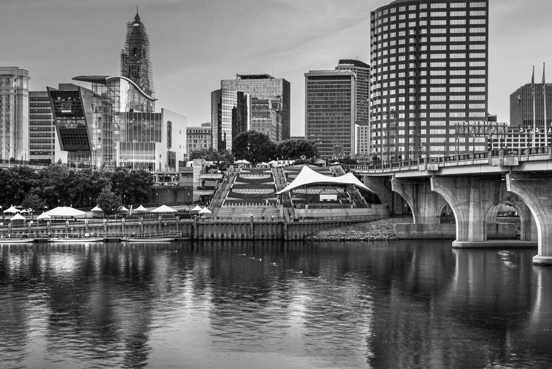Noah Jigsaw Puzzle Hartford, Connecticut, USA downtown city skyline at dusk in black white 2000 pieces