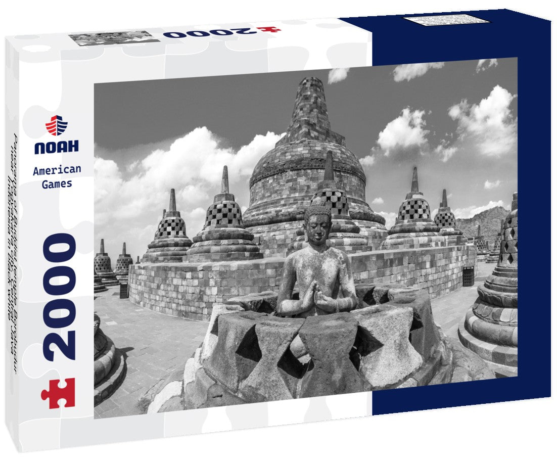 Noah Jigsaw Puzzle Panorama of Buddist temple Borobudur near Yogyakarta city, Central Java, Indonesia in black white 2000 pieces