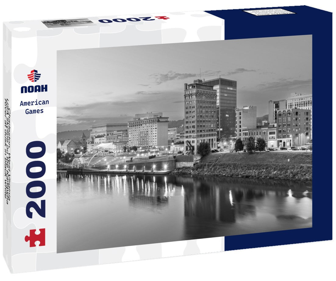 Noah Jigsaw Puzzle Charleston, West Virginia, USA skyline on the Kanawha River at dusk in black white 2000 pieces
