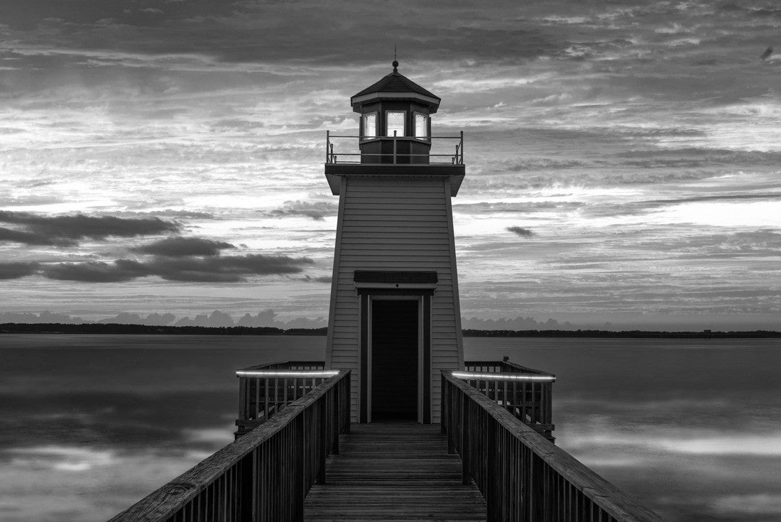 Scenic lighthouse against calm sea and sunset, Grand Rivers Kentucky 2000pc PuzzleBlack and White