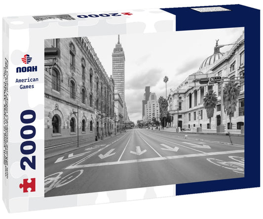 Noah Jigsaw Puzzle Eje Central Lázaro Cárdenas avenue with Latino tower building in downtown Mexico City, CDMX, Mexico in black white 2000 pieces
