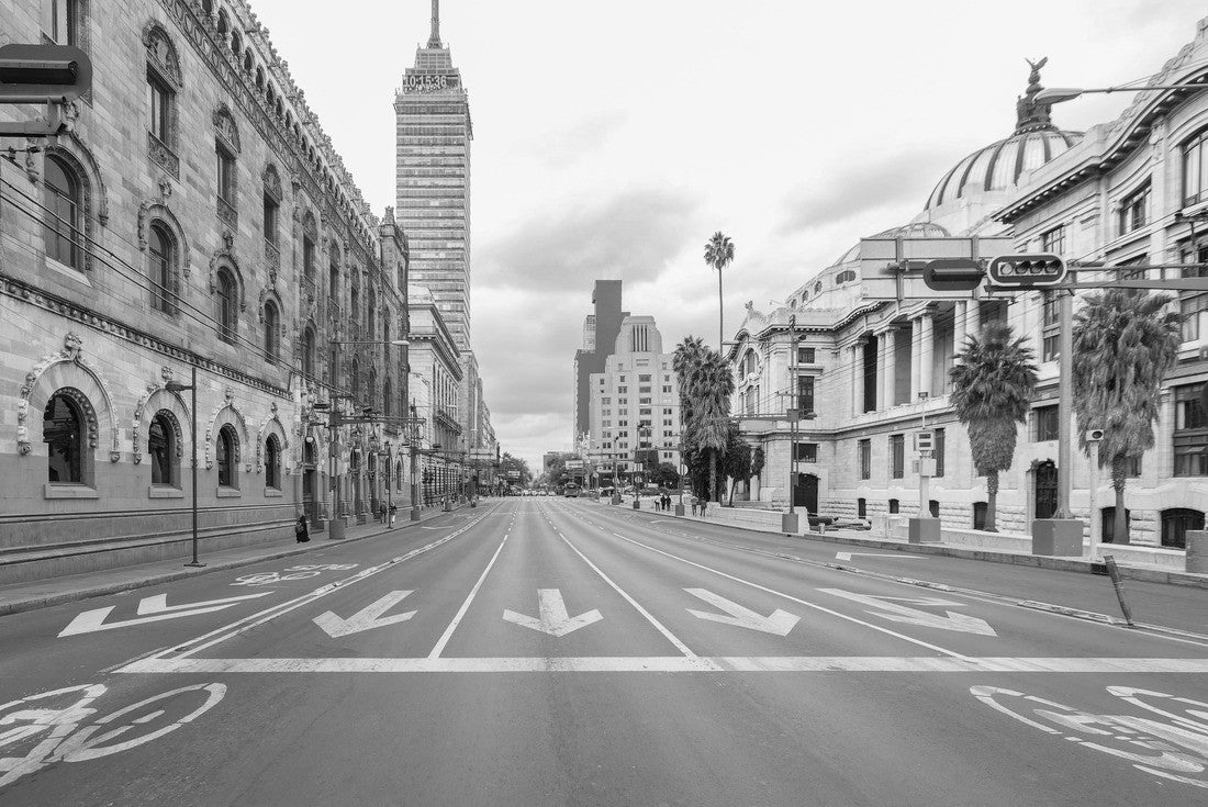 Noah Jigsaw Puzzle Eje Central Lázaro Cárdenas avenue with Latino tower building in downtown Mexico City, CDMX, Mexico in black white 2000 pieces