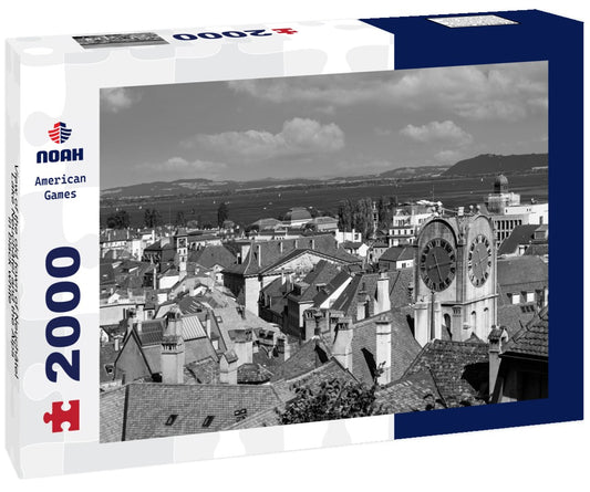 Noah Jigsaw Puzzle View of the old town of Neuchâtel, Lake Neuchâtel and the Alps in black white 2000 pieces