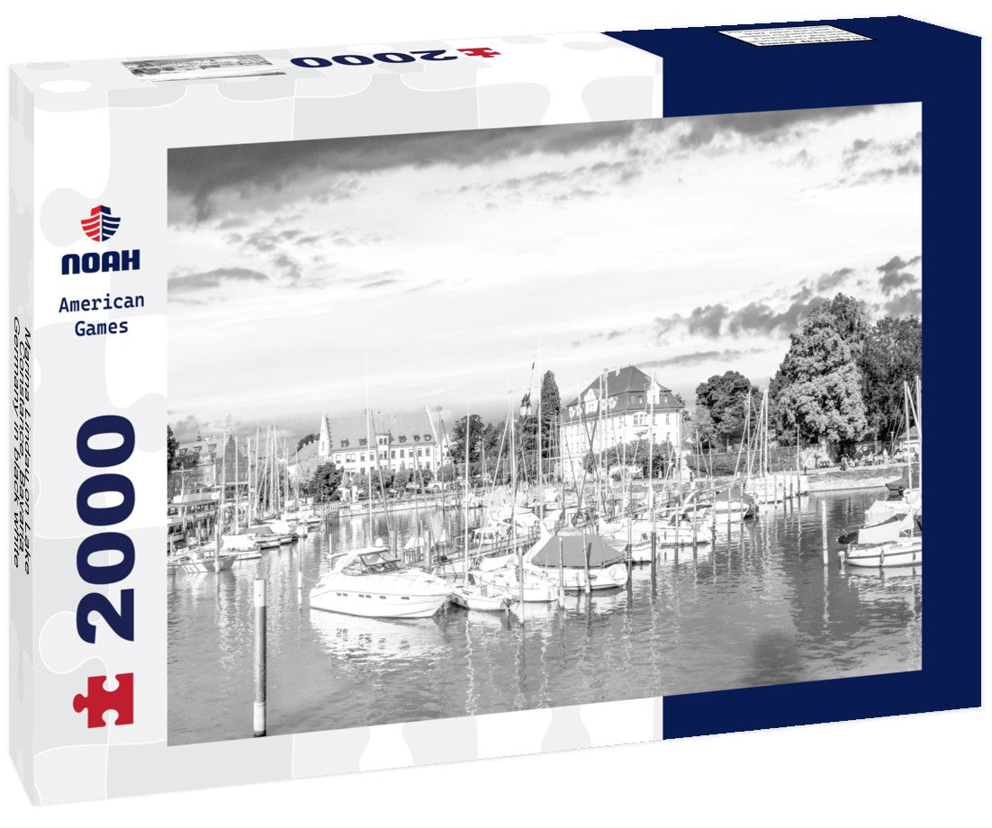 Noah Jigsaw Puzzle Marina Lindau on Lake Constance, Bavaria, Germany in black white 2000 pieces