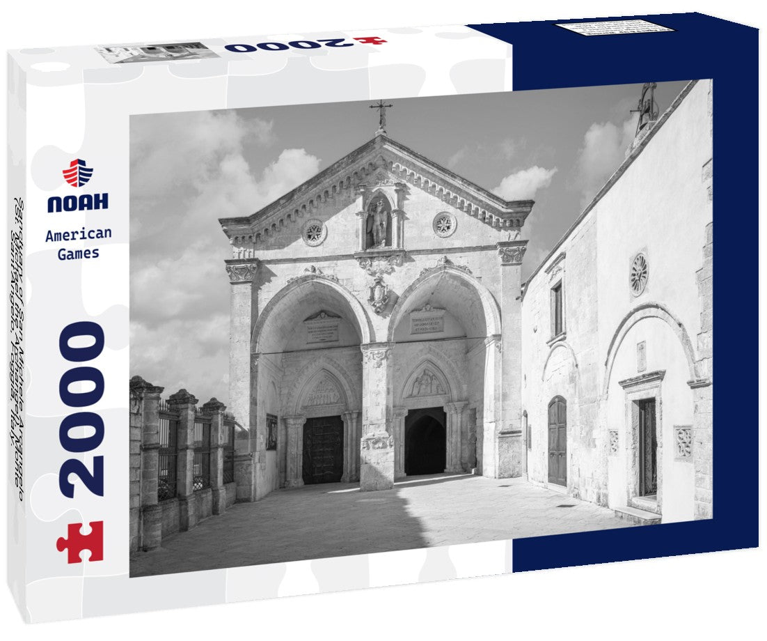 Noah Jigsaw Puzzle Sanctuary of San Michele Arcangelo (St. Michael the Archangel), Monte Sant'Angelo, Foggia, Italy. UNESCO World Heritage in black white 2000 pieces
