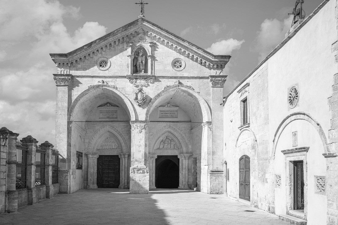 Noah Jigsaw Puzzle Sanctuary of San Michele Arcangelo (St. Michael the Archangel), Monte Sant'Angelo, Foggia, Italy. UNESCO World Heritage in black white 2000 pieces